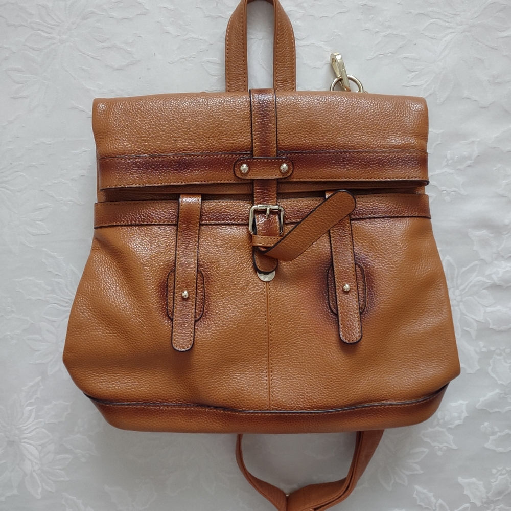 La Poet 3-way Convetible Shoulder Crossbody Backpack Bag Cognac Color